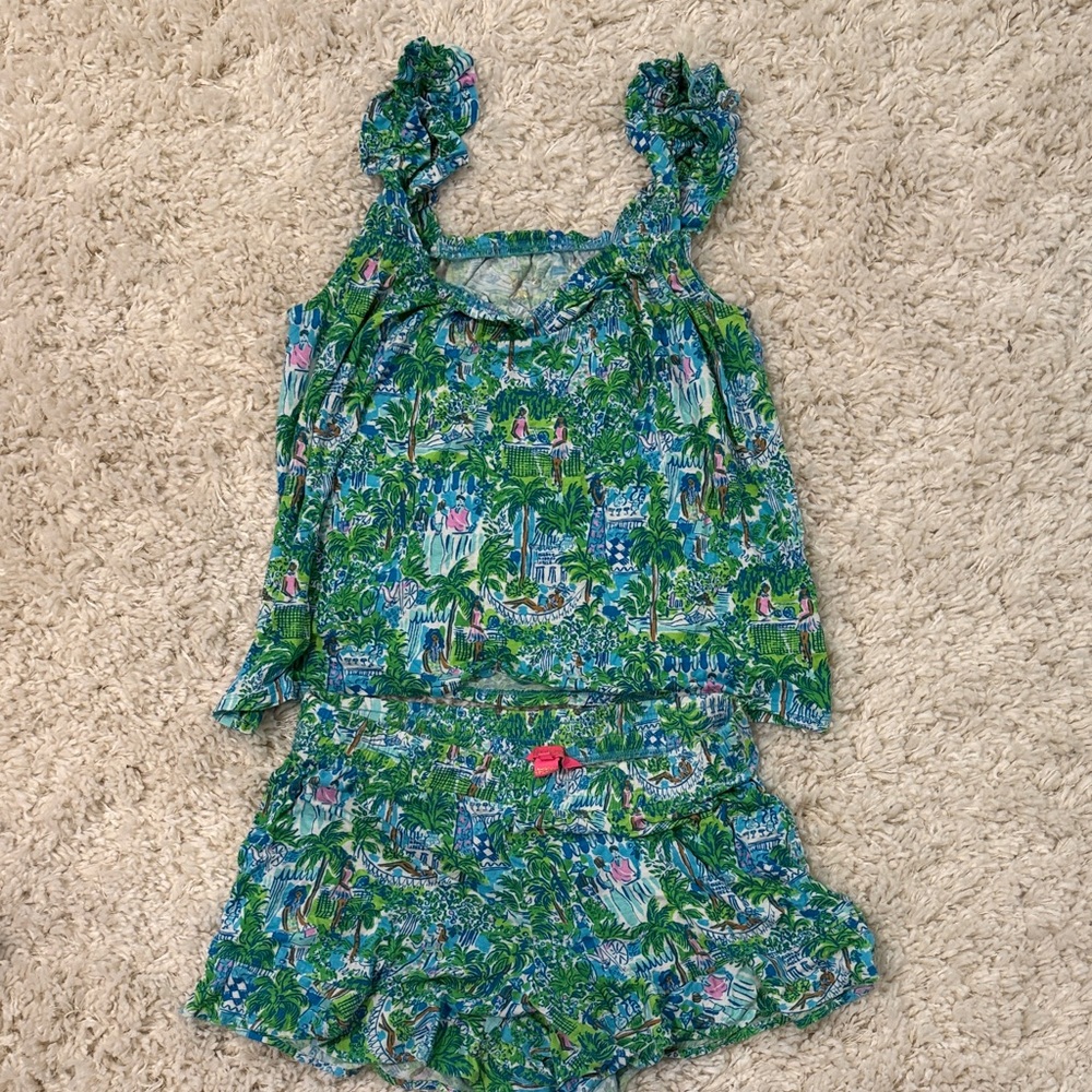 Lily Pulitzer Damalia tank top with matching shorts, green pajamas set